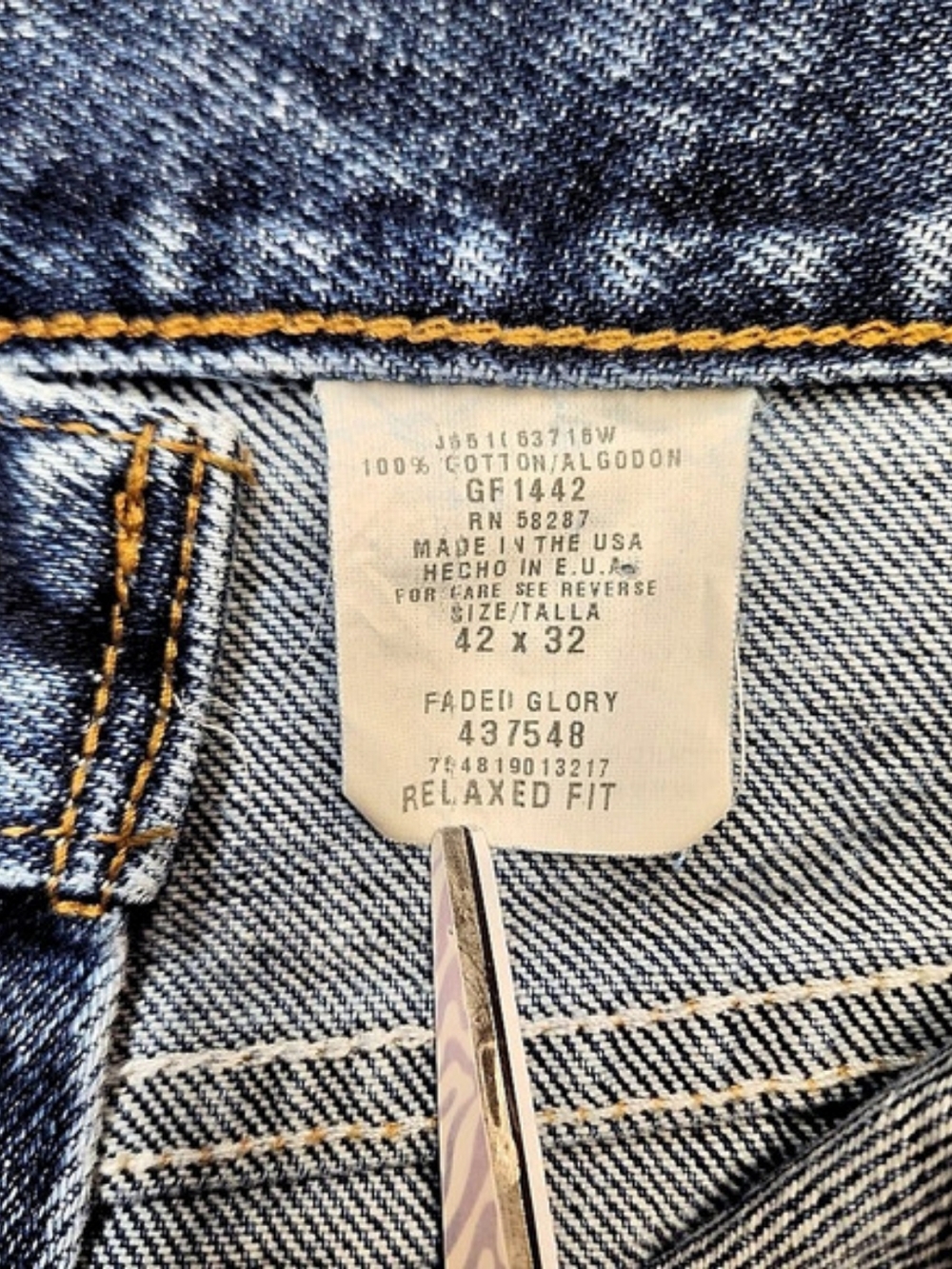Vtg Faded Glory Jeans Mens 42x32 Made In USA 90s Acid Wash Relaxed Denim Grunge - Picture 2 of 10